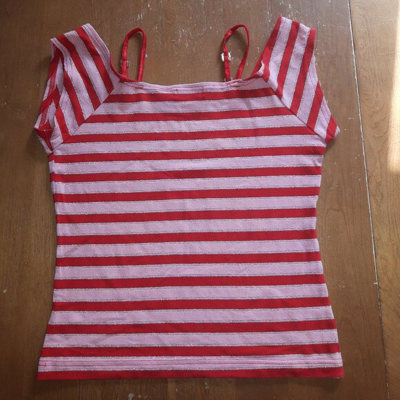 Pink/red stripped off shouder top - Picture 4 of 4